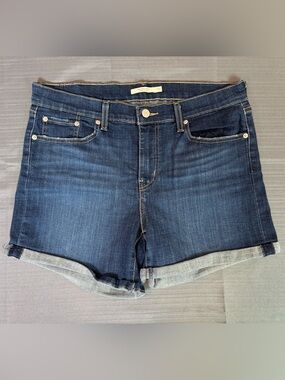 Levi’s Women’s Mid Length Denim Shorts Size 32 Dark Wash Cuffed High Rise